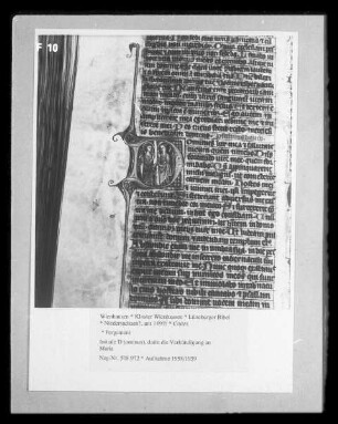 Lüneburger Bibel — Initiale D (ominus), darin die Verkündigung an Maria