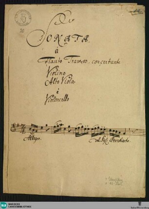 Sonatas - Mus. Hs. 20 : fl, vl, a-vla, vlc; G