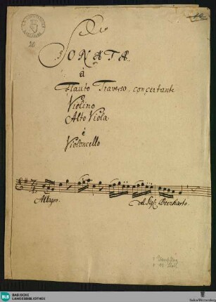 Sonatas - Mus. Hs. 20 : fl, vl, a-vla, vlc; G