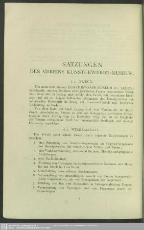 Vereinssatzungen : Satzungen des Vereins Kunstgewerbe-Museum