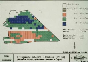 Ertragskarte Scheyern - Flachfeld (17.1 ha) (Winterweizen; SEL-DGPS, Durchflussmeter 'Daniavision', 12. Aug. 1991)