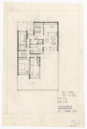 Bundesgartenschau, Karlsruhe 1967 Siedlung Im Eichbäumle: Typ D7: Grundriss Erdgeschoss 1:100