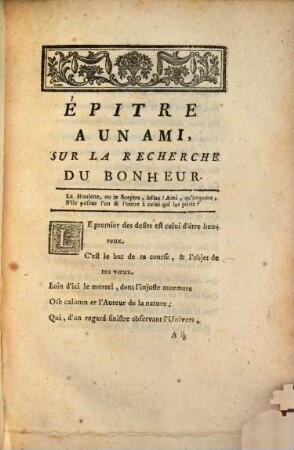 Epitre a un ami sur la recherche du bonheur