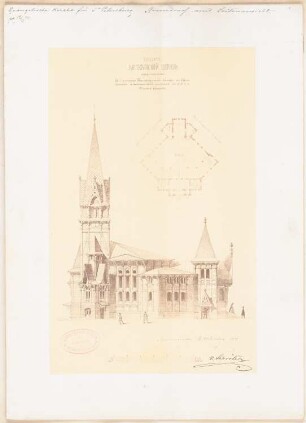 Evangelische Kirche, St. Petersburg: Grundriss und Seitenansicht