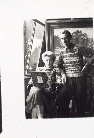 Loschwitzer Porträts. Künstlerpaar (vermutlch Maler und Zeichner) auf einer Veranda