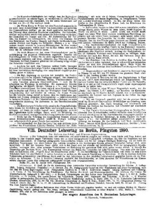 VIII. Deutscher Lehrertag zu Berlin, Pfingsten 1890