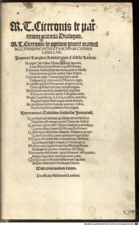 M. T. Ciceronis de partitione oratoria Dialogus