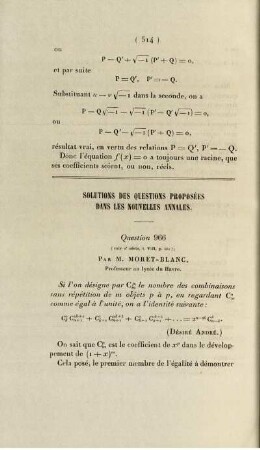 Solution de questions proposées dans les nouvelles annales.