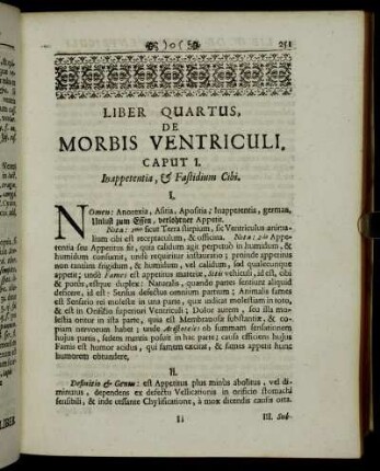 Caput I. Inappetentia, & Fastidium Cibi. - Caput VI. Singultus.