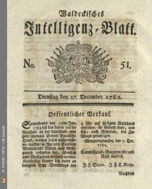 No. 51, Dienstag den 17. December 1782