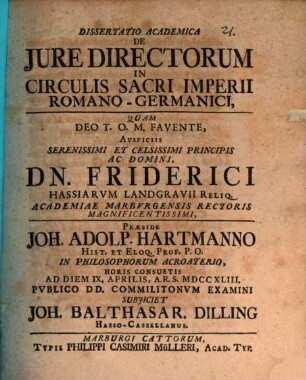 Diss. acad. de iure directorum in circulis Sacri Imperii Romano-Germanici