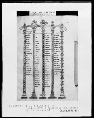 Evangeliar aus Alspach (Elsass) — ---, Folio 12rectoKanontafel