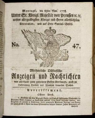 No. 47. Montags, den 23ten Nov. 1778.