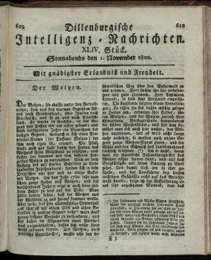 XLIV. Stück. Sonnabends den 1. November 1800.
