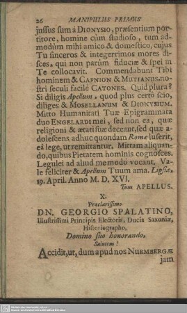 X. Praeclarissimo Dn. Georgio Spalatino … : [Ex Nurmberga 22. d. Febr. Anno 1517.]