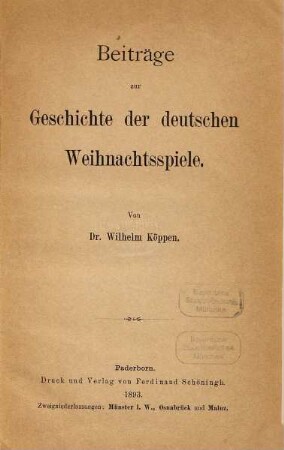 Beiträge zur Geschichte der deutschen Weihnachtsspiele