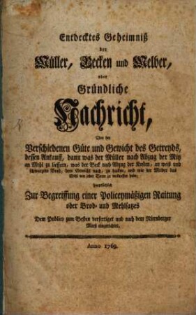 Entdecktes Geheimnis der Müller, Becken und Melber