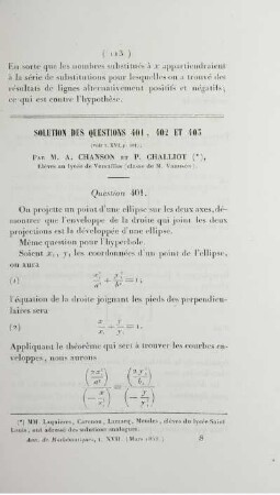Solution des questions 401, 402 et 403.
