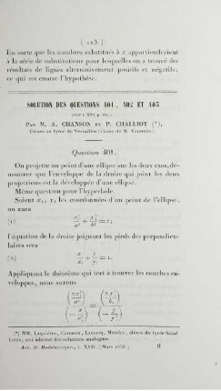 Solution des questions 401, 402 et 403.