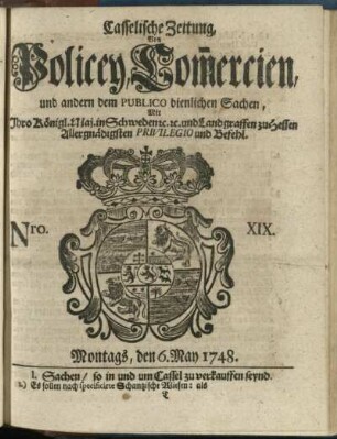 Nro. XIX, Montags, den 6. May 1748