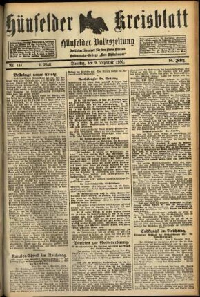 Zweite Ausgabe vom Dienstag, den 09. Dezember 1930.