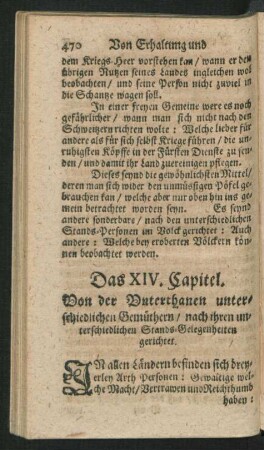 Das XIV. Capitel. Von der Unterthanen unterschiedlichen Gemüthern/ nach ihren unterschiedlichen Stands-Gelegenheiten gerichtet