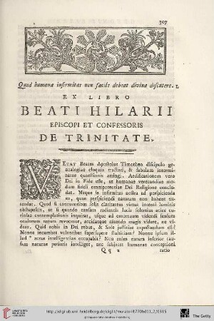 Ex libro beati Hilarii episcopi et confessoris de Trinitate