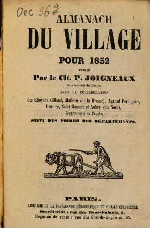 Almanach du village : pour ..., 1852