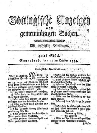 41tes Stück. Sonnabend, den 15ten October 1774.