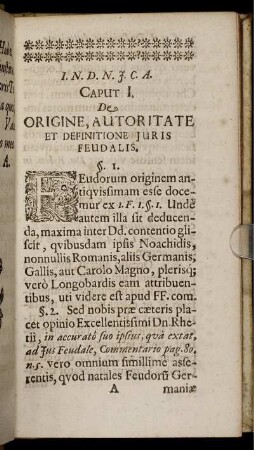 Caput I. De Origine, Autoritate Et Definitione Iuris Feudalis