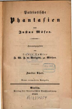 Justus Möser's sämmtliche Werke, 2. Patriotische Phantasien ; 2. Theil