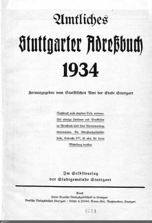 1934: Stuttgarter Adressbücher, 1934