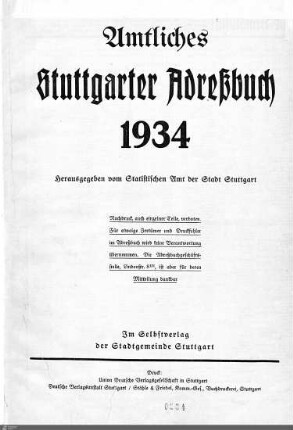 1934: Stuttgarter Adressbücher, 1934