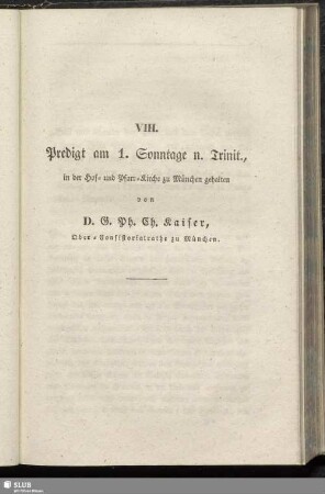VIII. Predigt am 1. Sonntage n. Trinit. ...
