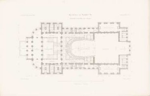 Neues Theater (Oper), Frankfurt/Main: Grundriss 1.Rang (aus: Atlas zur Zeitschrift für Bauwesen, hrsg. v. L.v.Tiedemann, Jg. 33, 1883)