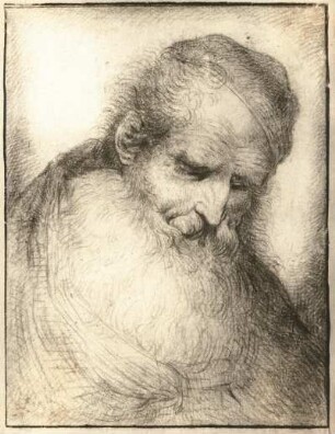 Kopf eines alten Mannes : Kopf eines alten Mannes. Kreidezeichnung (Rembrandt-Schule). Dresden: Kupferstich-Kabinett