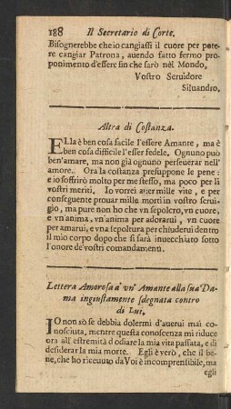 Lettera Amorosa a' un' Amante alla sua Dama inguistamente sdegnata contro di Lui.