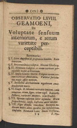 Observatio LXVIII. Geamoeni, De Voluptate sensuum internorum, e rerum varietate perceptibili