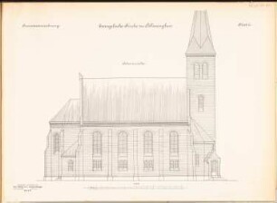 Evangelische Kirche, Pelleningken: Seitenansicht 1:100