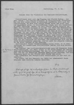Oberjettingen: Visitationsbericht 1944