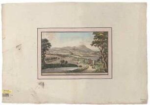 Ansicht von Schnepfenthal-Rödichen, Kupferstich, 1794 : Wendel, Johann Georg : Aussicht nach Schnepfenthal an der Leine Brücke / Wendel d. f. - Erfurt , [1794]. - 1 Ansicht auf 1 Kunstbl. : kolor. Kupferst. ; 36 x 22 cm