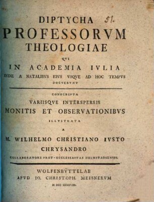 Diptycha professorum theologiae qui in Academia Iulia inde a natalibus eius usque ad hoc tempus docuerunt