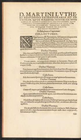 D. Martini Lutheri Responsio Extemporaria Ad Articulos ...
