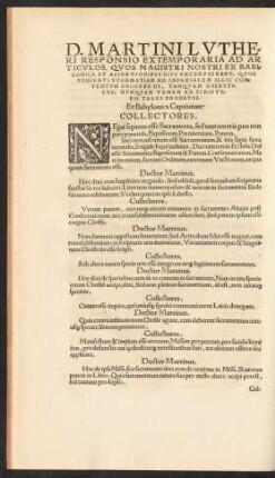 D. Martini Lutheri Responsio Extemporaria Ad Articulos ...
