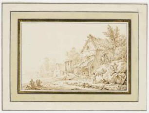 Bauernhaus mit spielenden Kindern