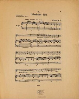 Litauisches Lied : op. 74 no. 16 ; Ausgabe für Sopran od. Tenor