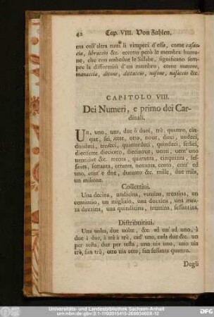 Capitolo VIII. Dei Numeri, e primo dei Cardinali.