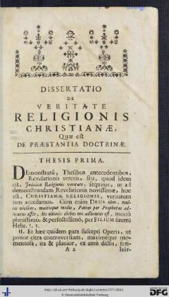 Dissertatio De Veritate Religionis Christianae.