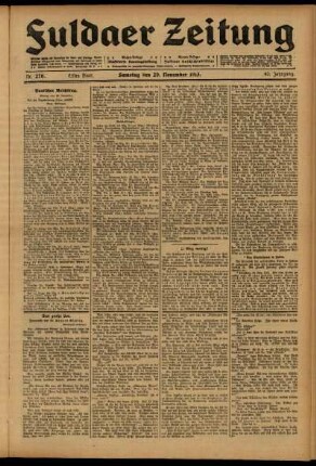 Erste Ausgabe vom Samstag, den 29. November 1913.