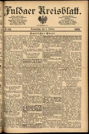 Erste Ausgabe vom Donnerstag, den 08. Oktober 1896.